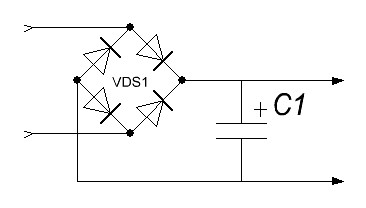Какого обратное напряжение диода в схеме со сглаживающим конденсатором